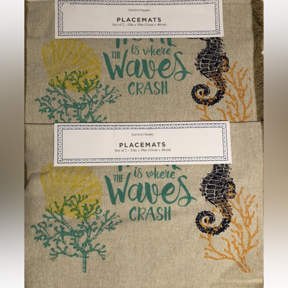 Bardwil 2pk Summer Placemats Sea Breeze Seahorse Nautical Lot Of 4 total 13x19